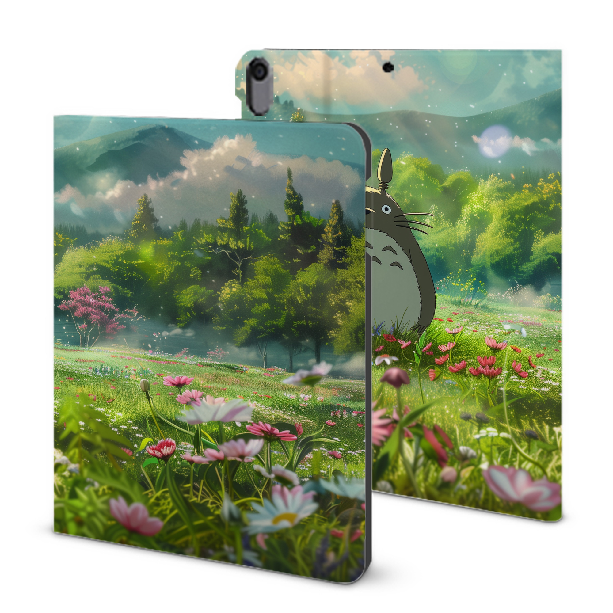 （画像用） となりのトトロ 草壁メイ 草壁サツキ My Neighbor Totoro Satsuki Kusakabe Mei Kusakabe IPad ケース ブック型 PUレザー TPU 耐衝撃 軽量 薄型 ペン収納なし 全面保護 IPad 各モデル対応